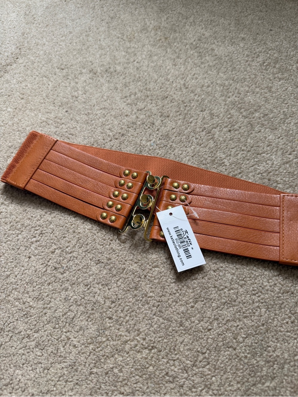Katies Wide Brown Stretch Waist Belt Gold Hardware Studded Corset